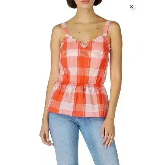 $159 Waverly Grey Blouse Womens Small Plaid Peplum Cottagecore Coastal Cowgirl - Picture 2 of 11